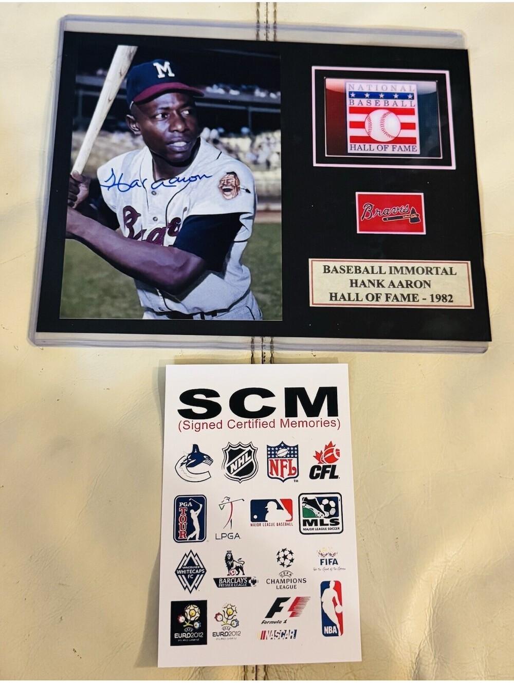 Hank Aaron Autographed 12x12” Photo In Case - Signed  Certified Memories- Braves
